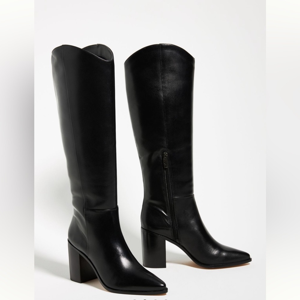 Anthropologie Sarto Ticada Tall Heeled Knee-High Boots Western Black